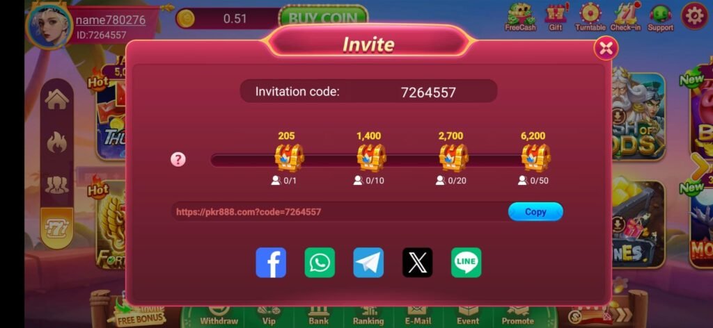 pkr 888 game share and earn